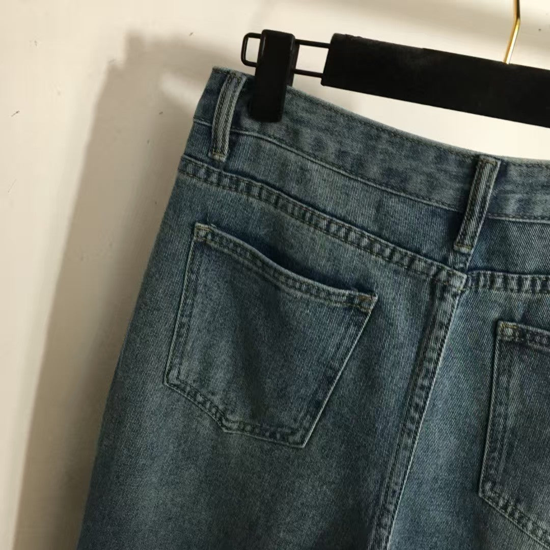 Flocked logo embroidered jeans