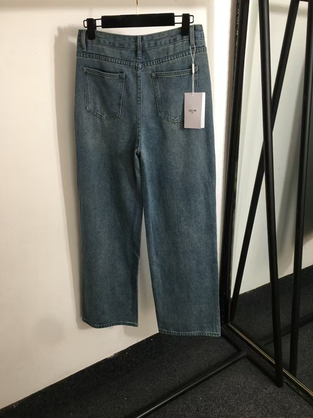 Flocked logo embroidered jeans