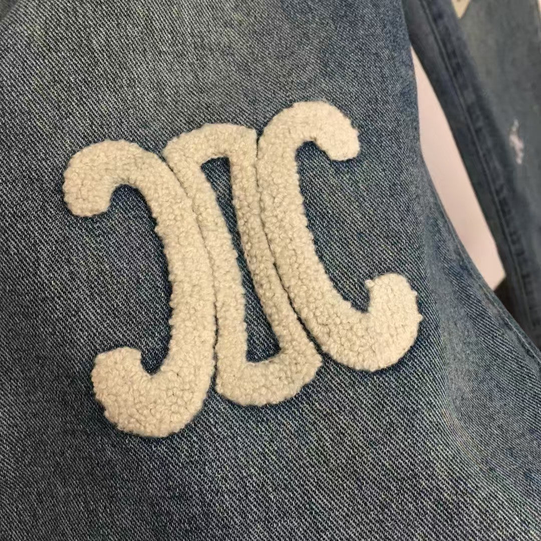 Flocked logo embroidered jeans