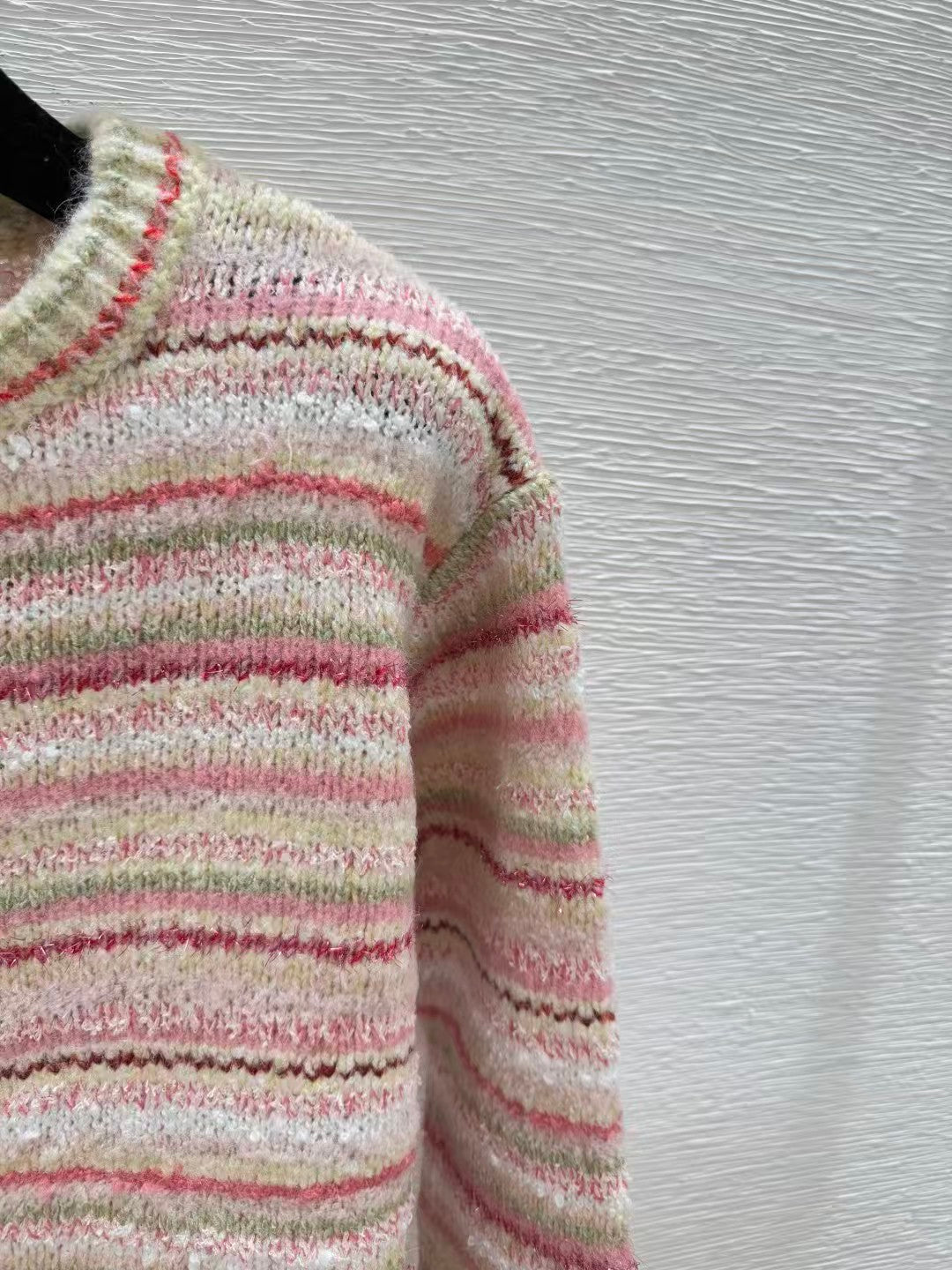 Striped crew neck knit cardigan