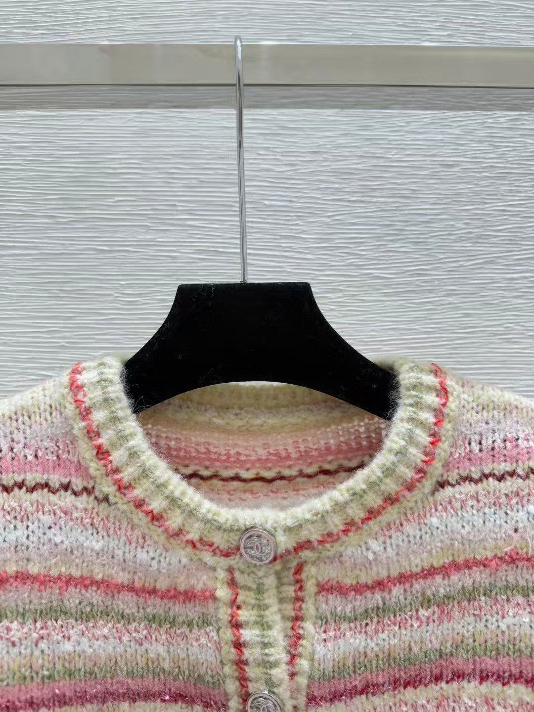 Striped crew neck knit cardigan