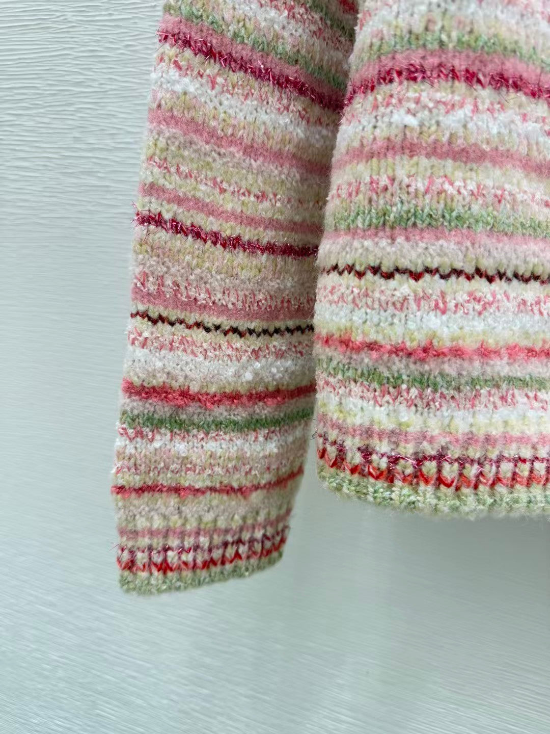 Striped crew neck knit cardigan