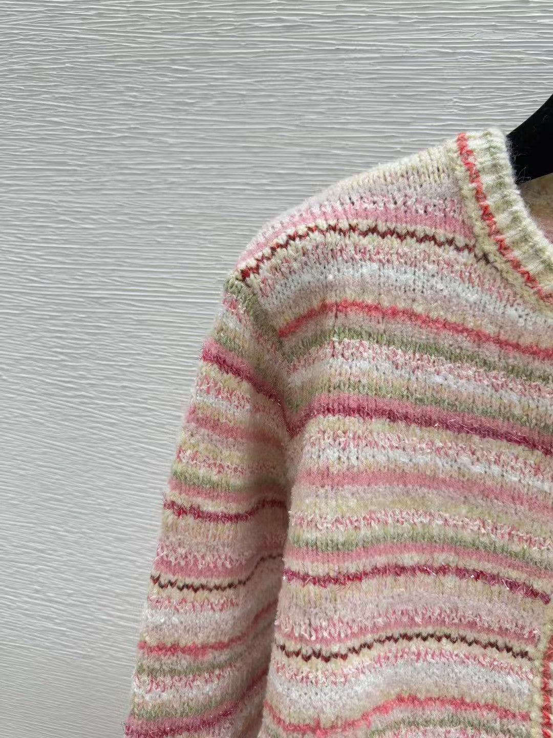 Striped crew neck knit cardigan