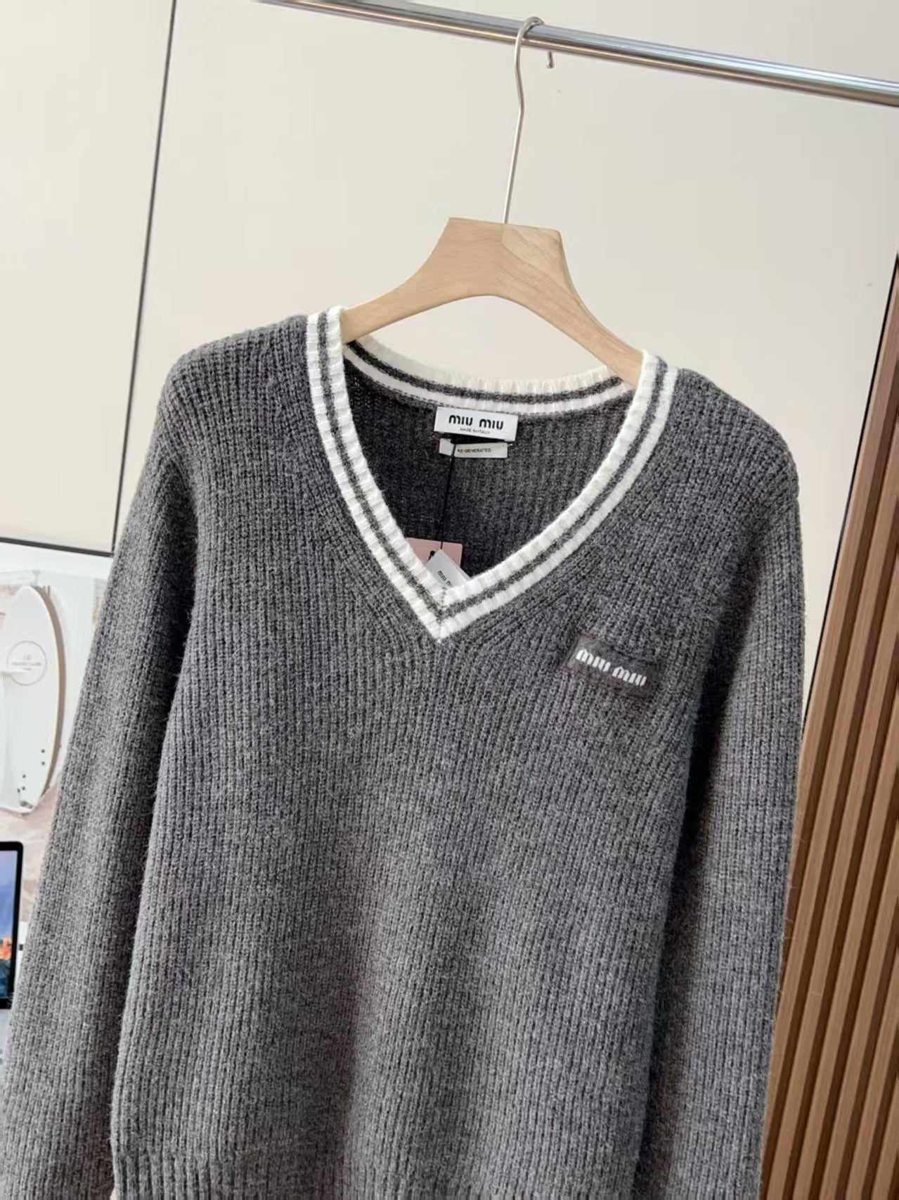 V-neck knit sweater