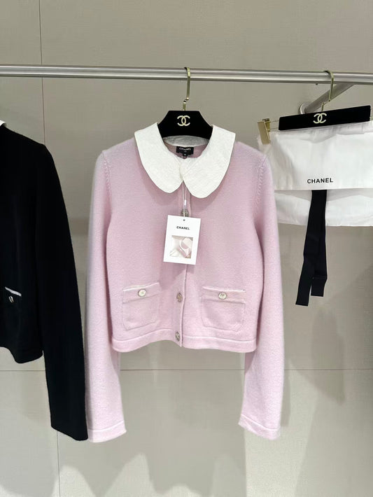 Detachable jacquard collar knit cardigan