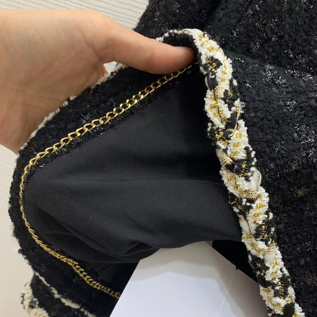 Woven blend cable knit trim jacket