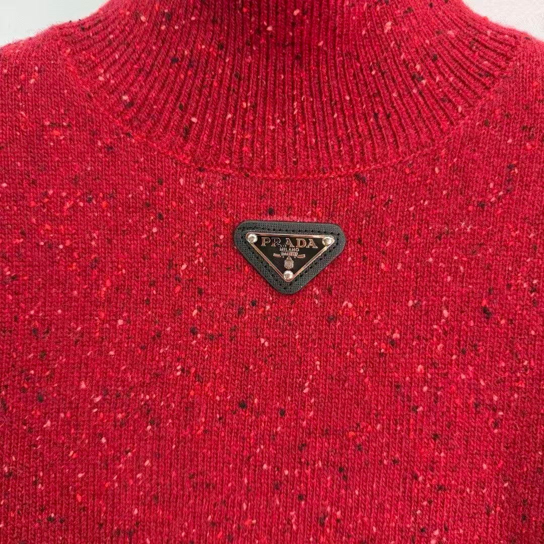 Stand-up collar triangular logo sweater
