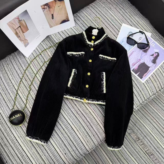 Vertical striped corduroy velvet short jacket