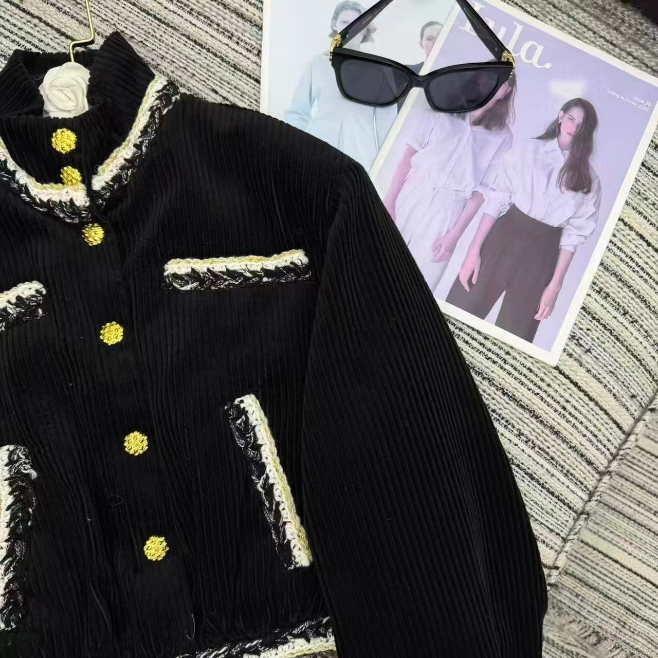 Vertical striped corduroy velvet short jacket