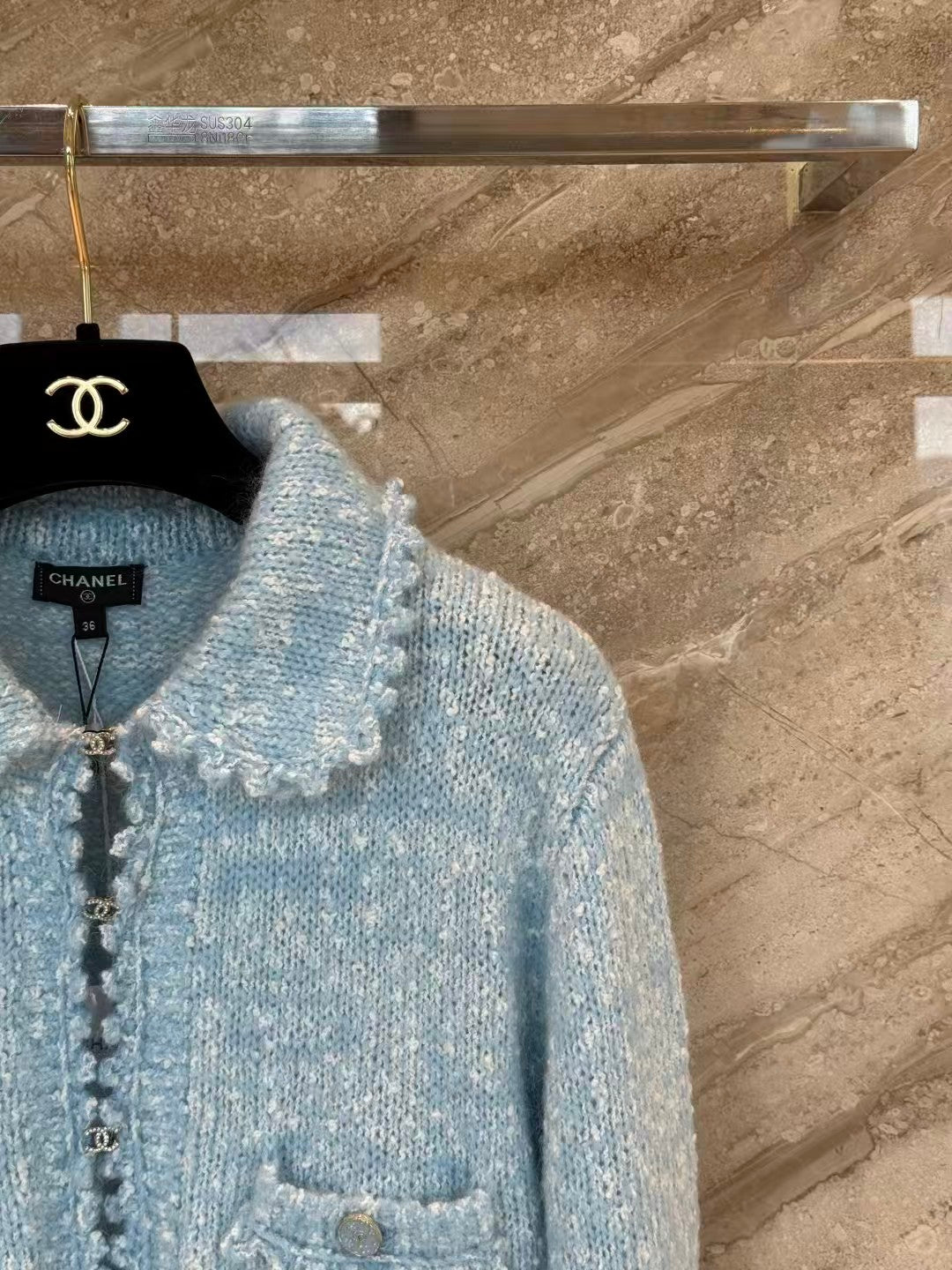 Embroidered wool knit cardigan