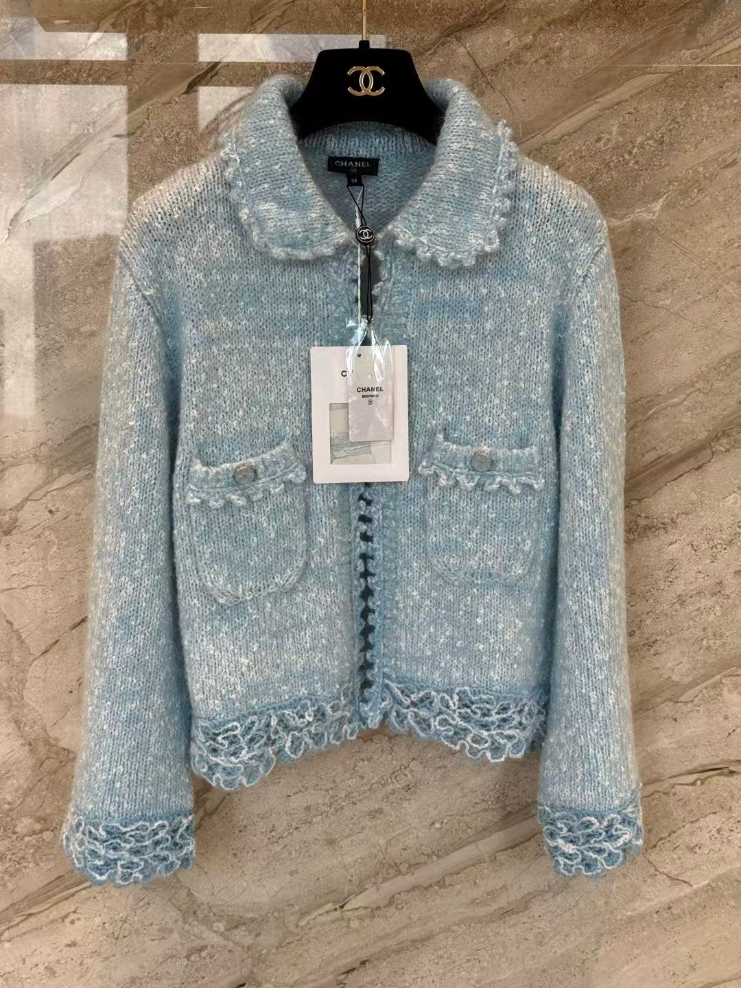 Embroidered wool knit cardigan