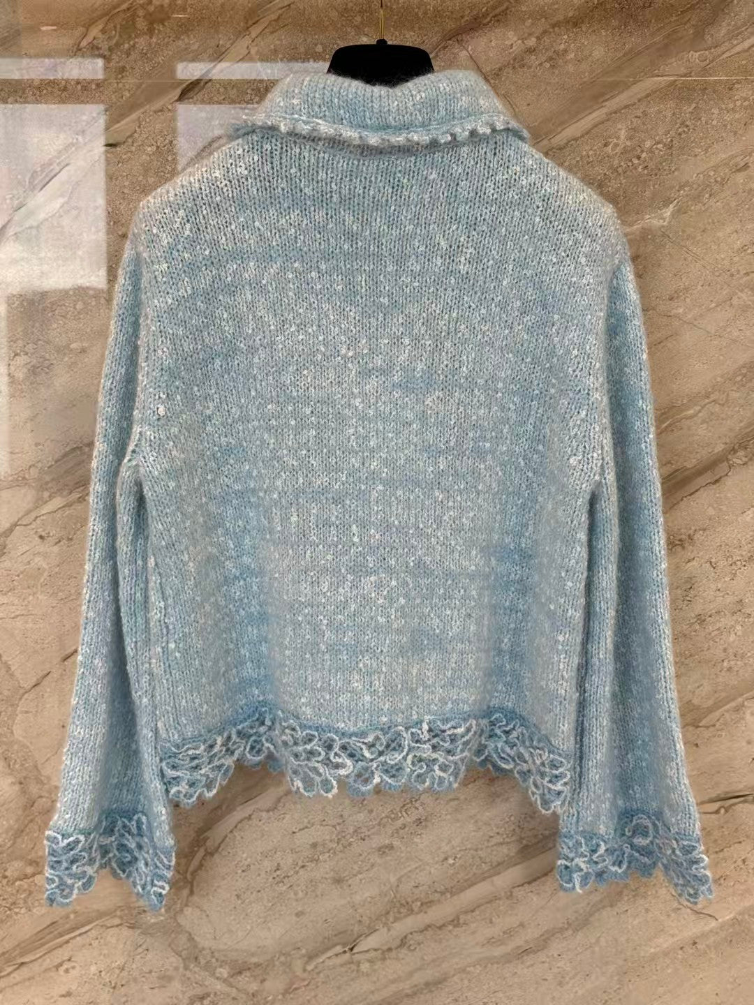 Embroidered wool knit cardigan