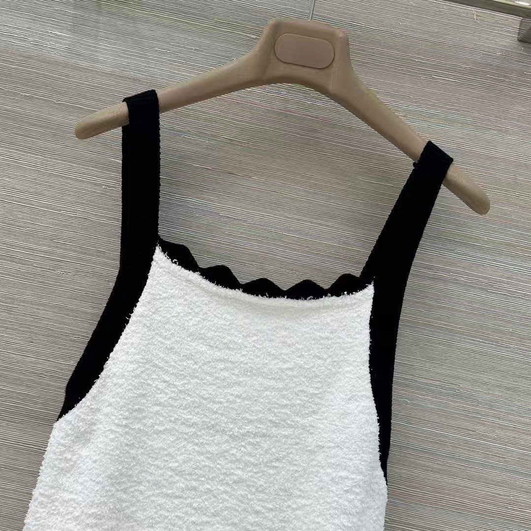 Terry cloth embroidered color-block vest dress