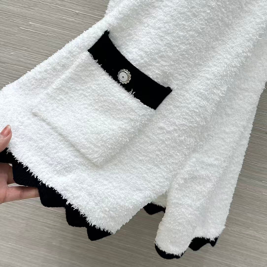 Terry cloth embroidered color-block vest dress