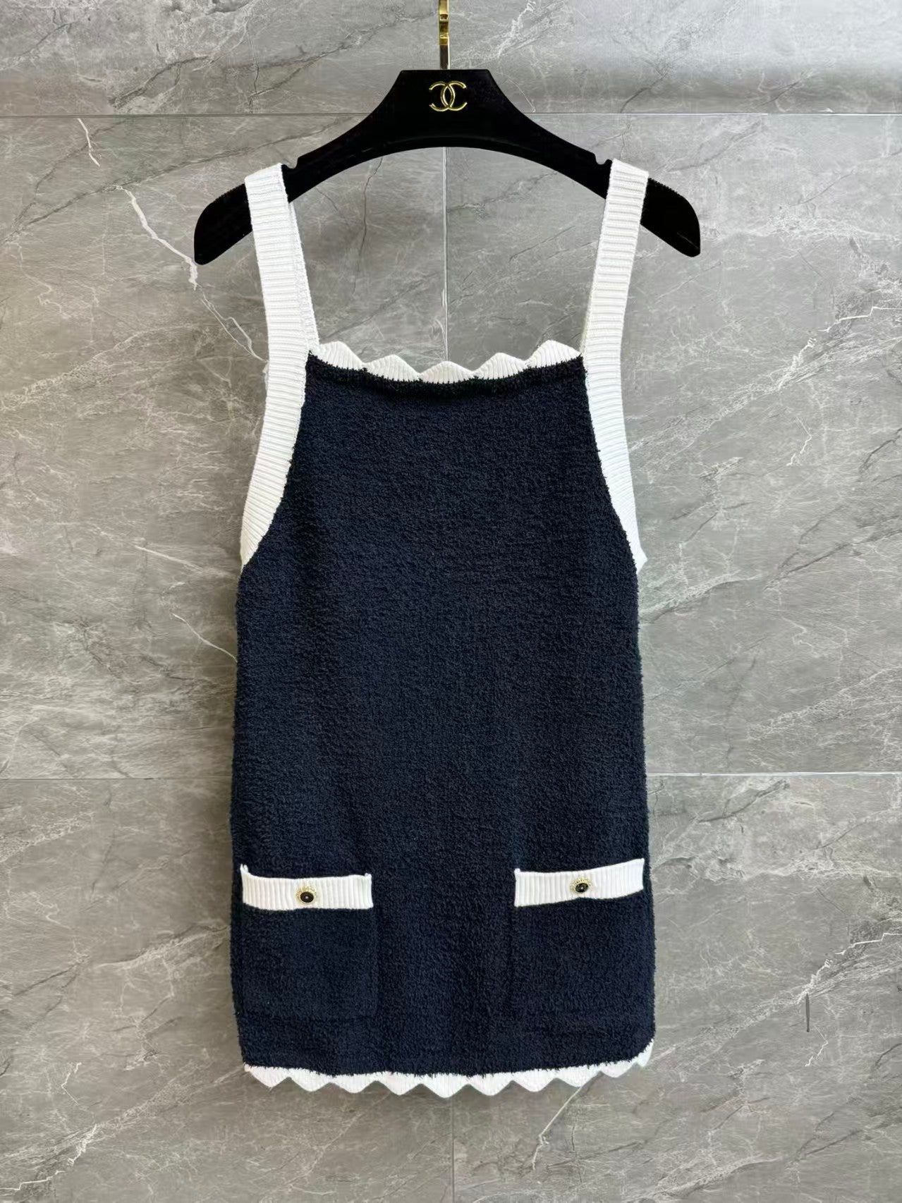 Terry cloth embroidered color-block vest dress