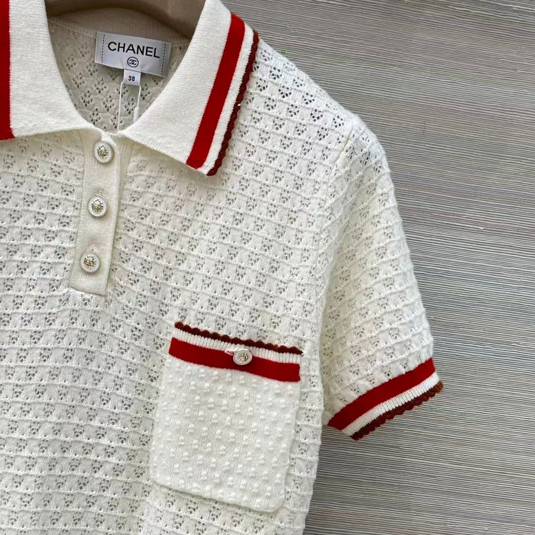 Retro-style polo shirt with cut-out details.