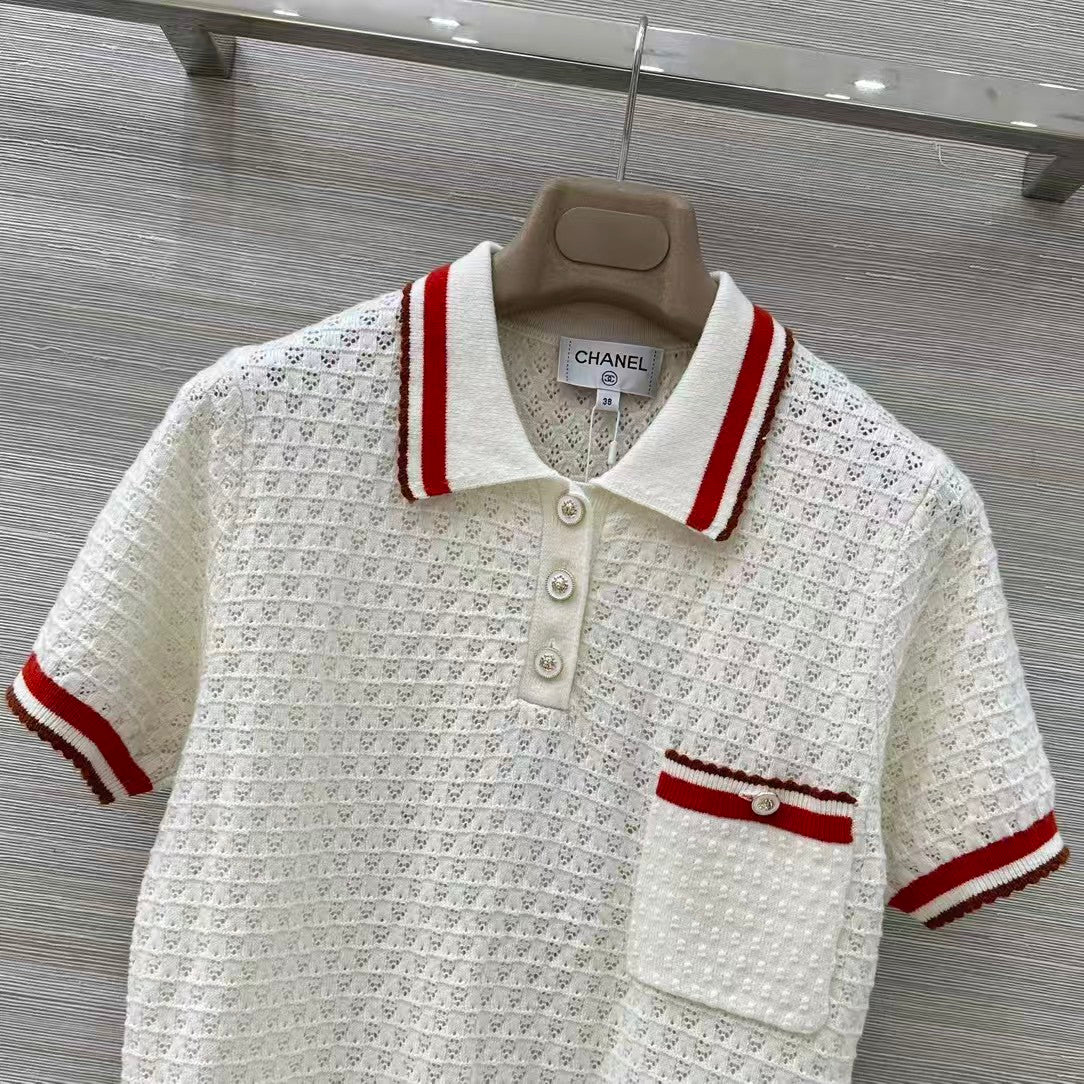 Retro-style polo shirt with cut-out details.