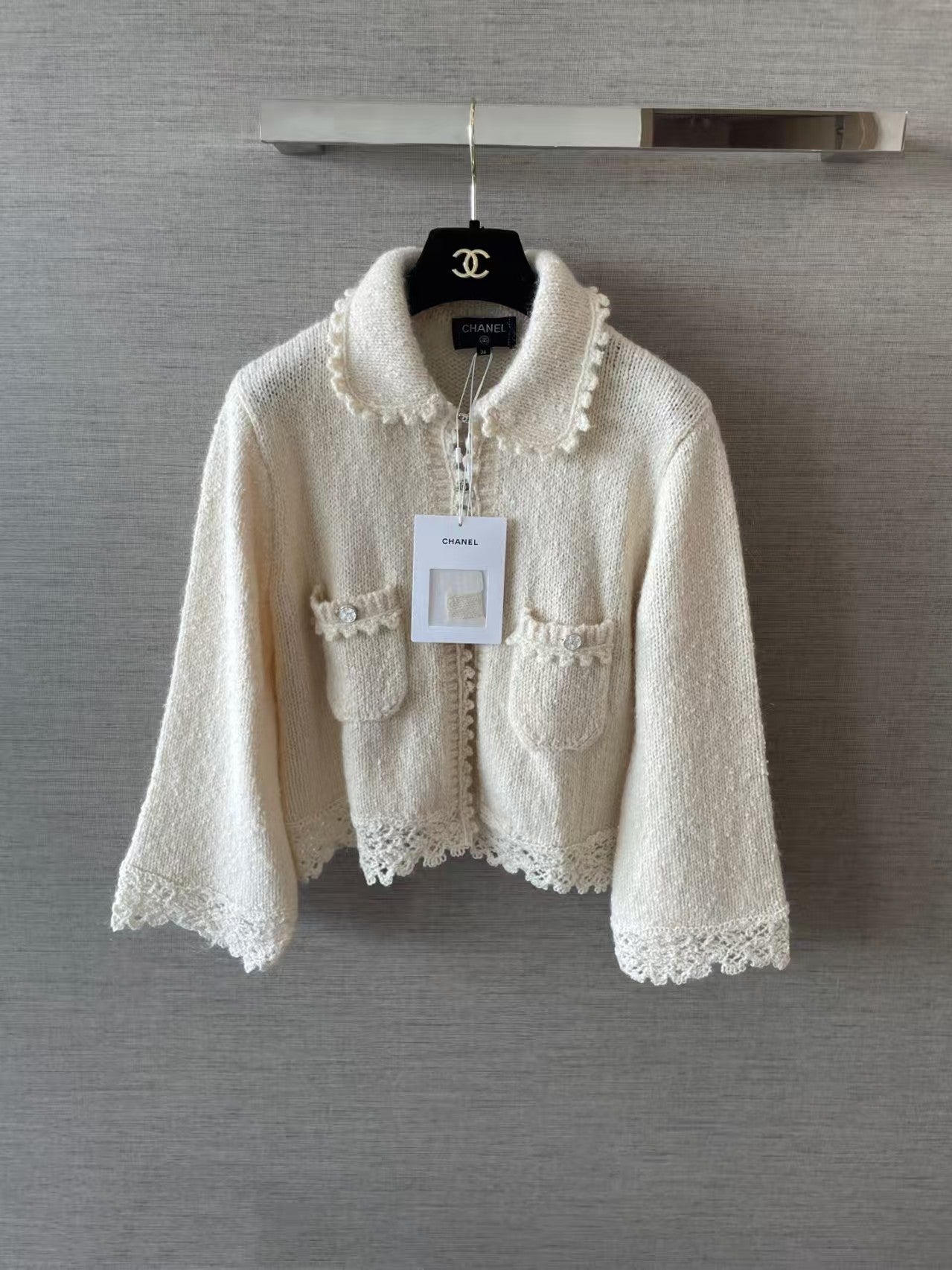 Lapel-collar open-knit cardigan