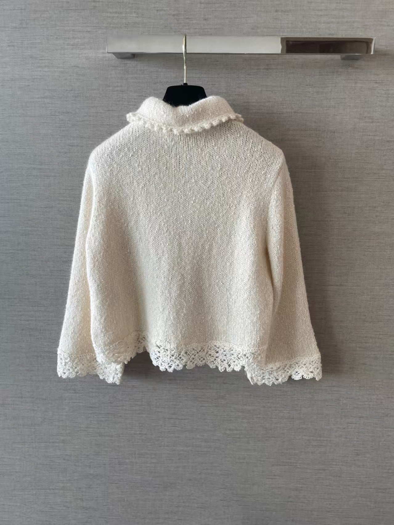 Lapel-collar open-knit cardigan