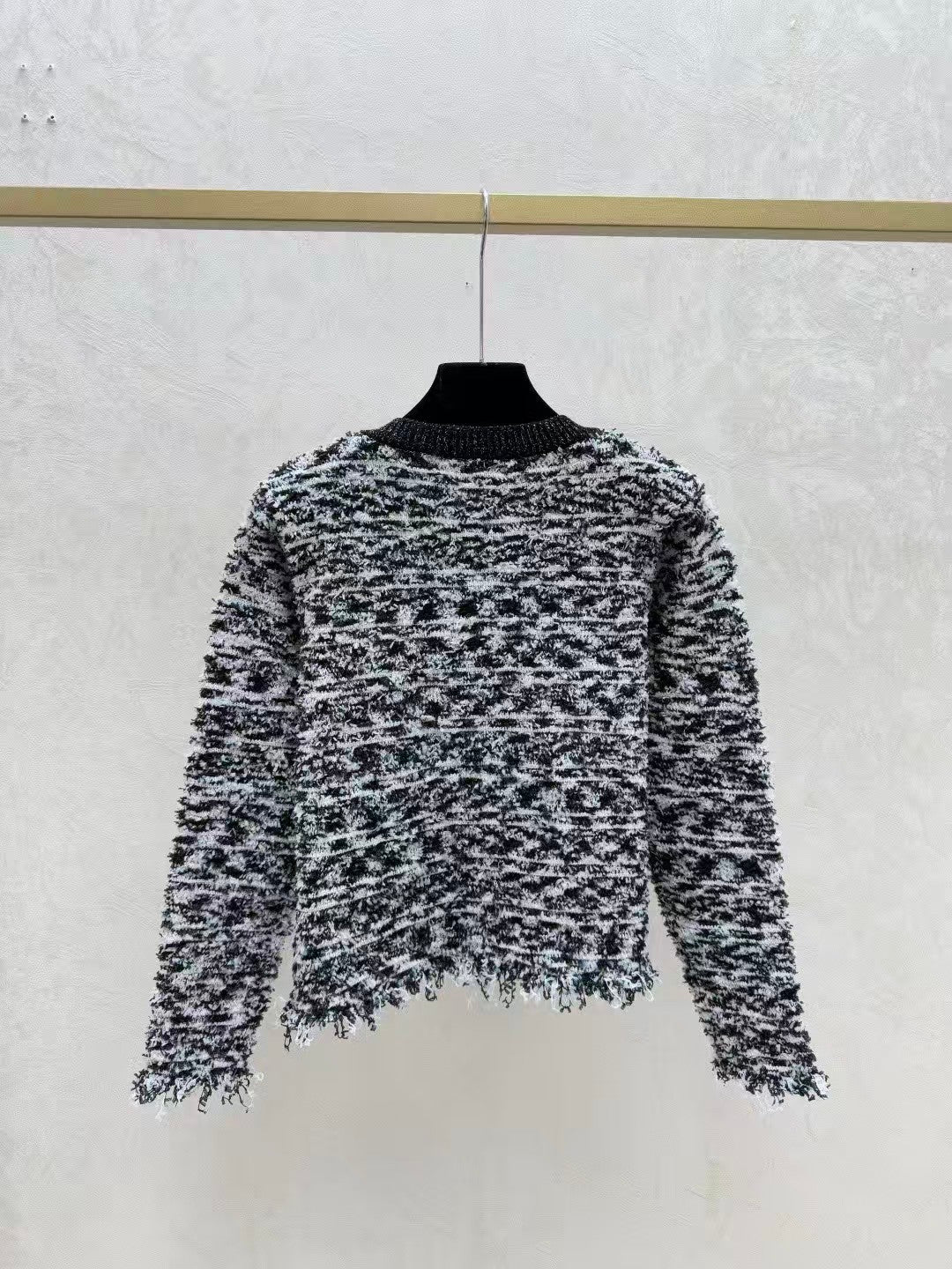 Color-block striped jacquard knit cardigan