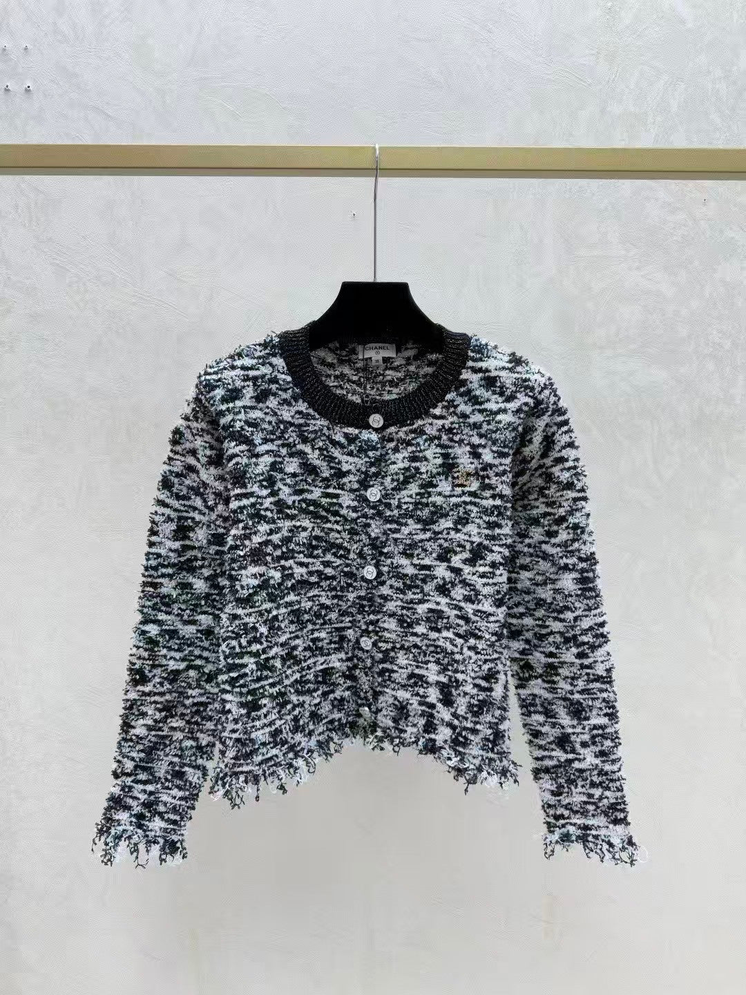 Color-block striped jacquard knit cardigan