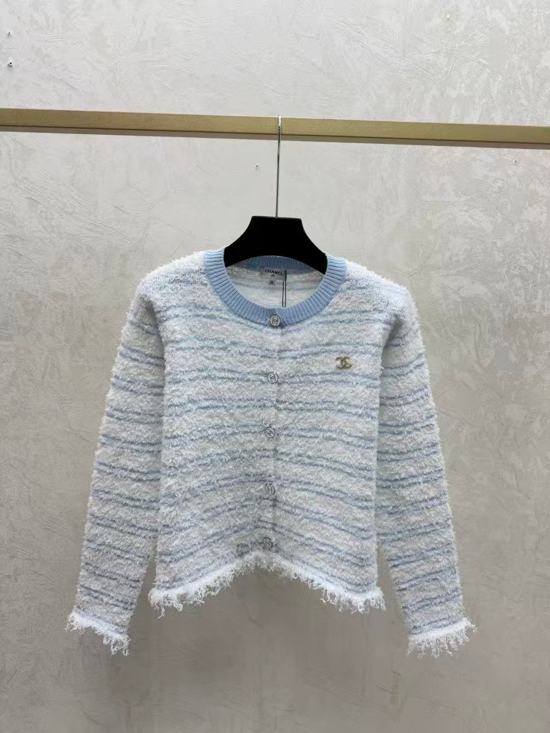 Color-block striped jacquard knit cardigan