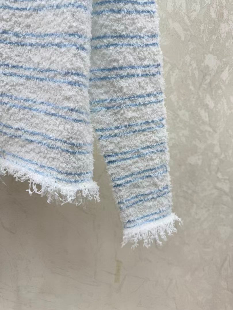 Color-block striped jacquard knit cardigan