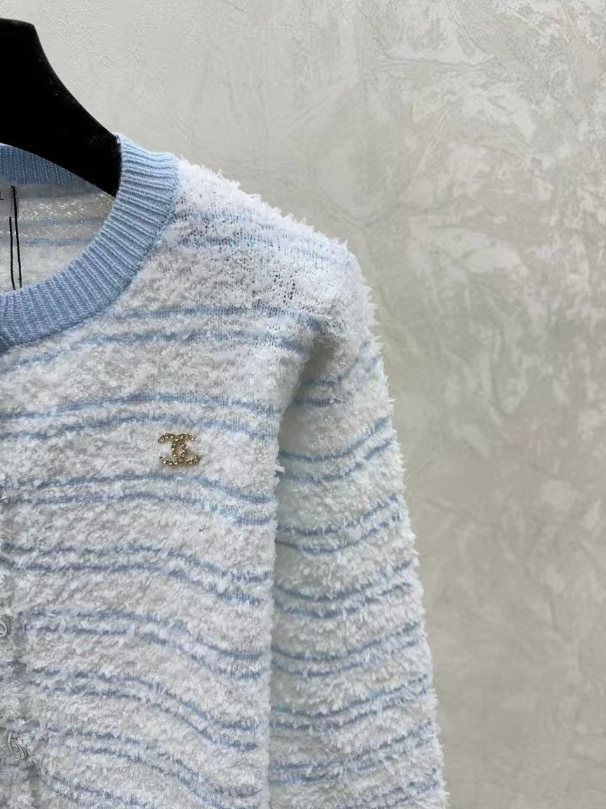 Color-block striped jacquard knit cardigan