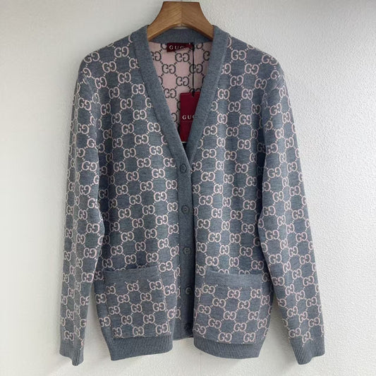 Reversible color-block jacquard knit cardigan