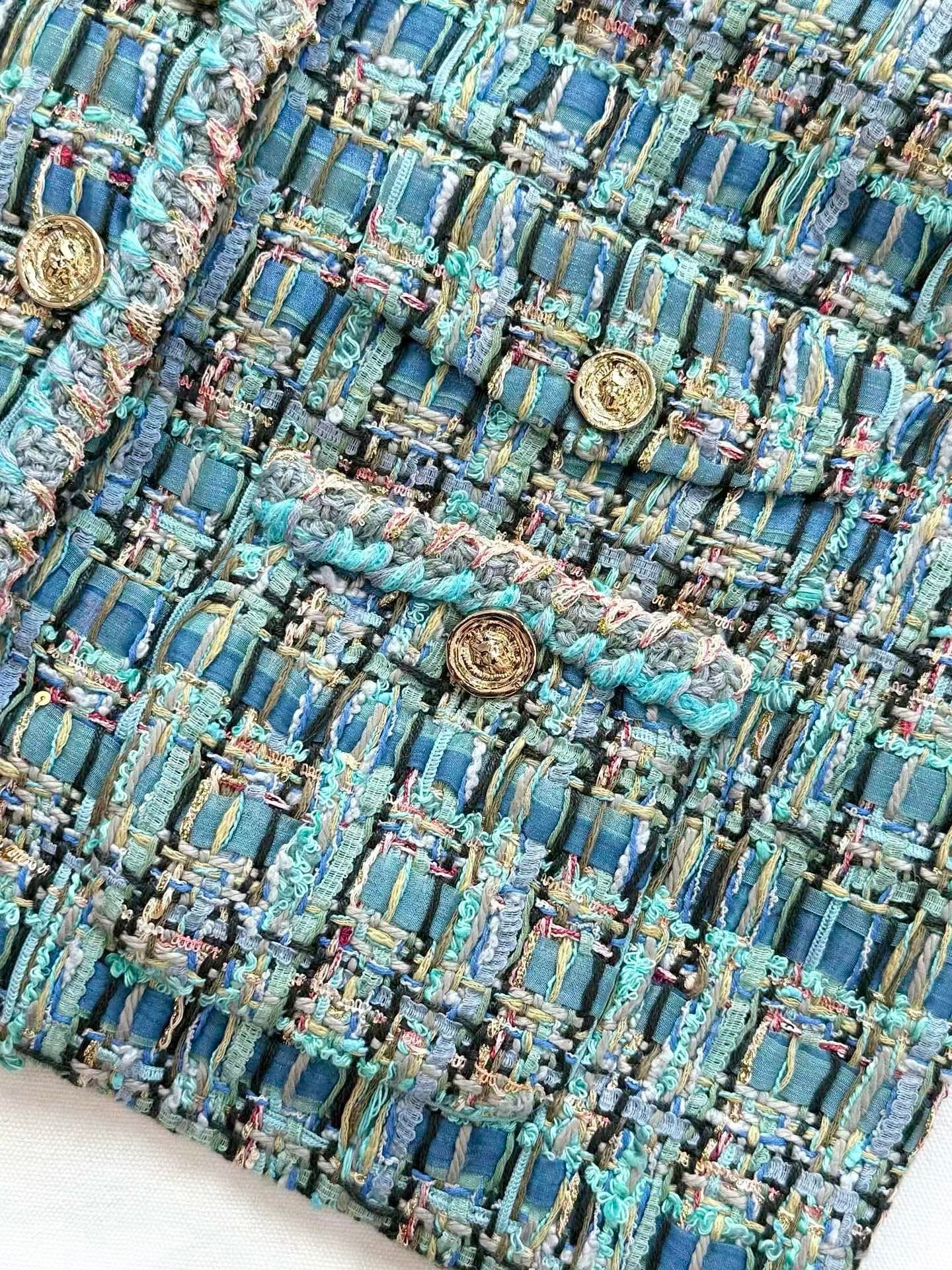 Blue tweed round-neck jacket