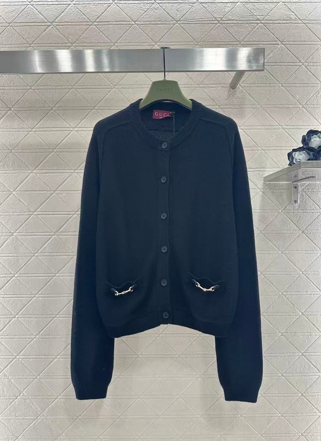 Chain detail pocket knit cardigan