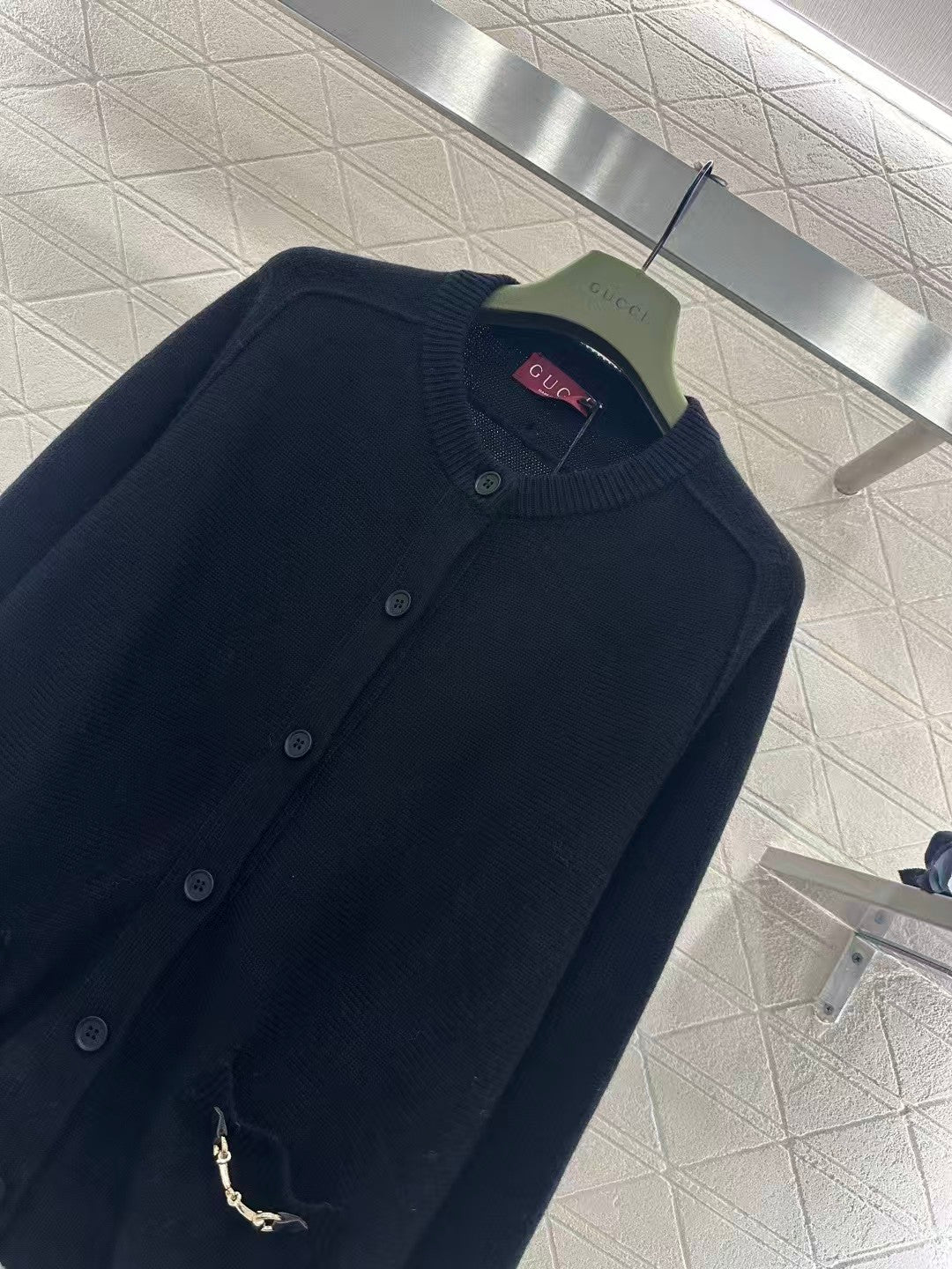 Chain detail pocket knit cardigan