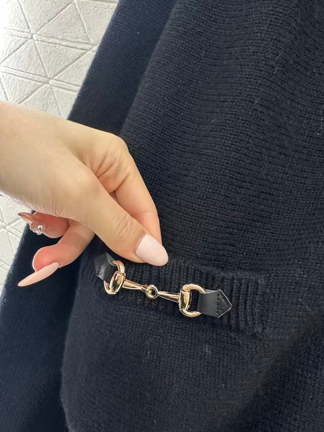 Chain detail pocket knit cardigan