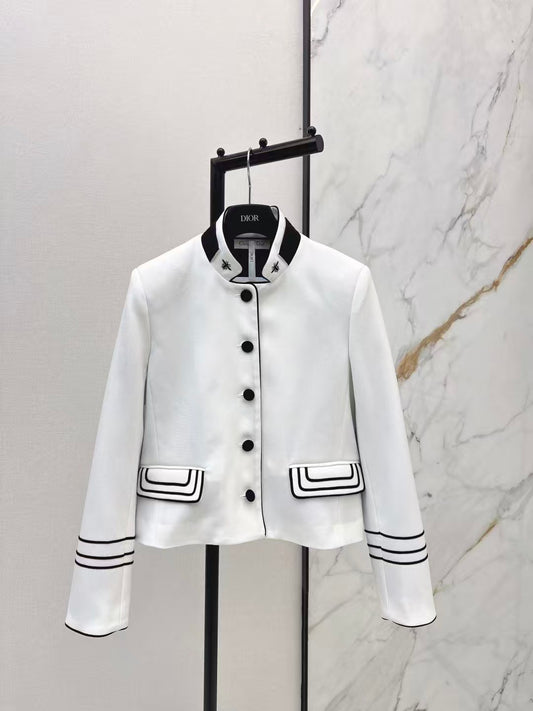26. Embroidered bee-motif stand-collar blazer
