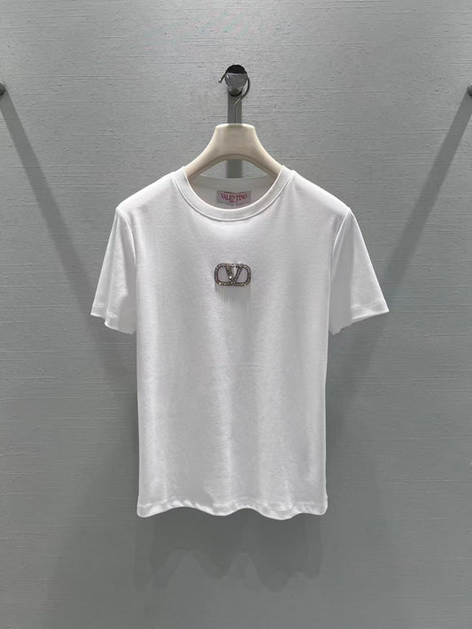New rhinestone-embellished short-sleeved T-shirt
