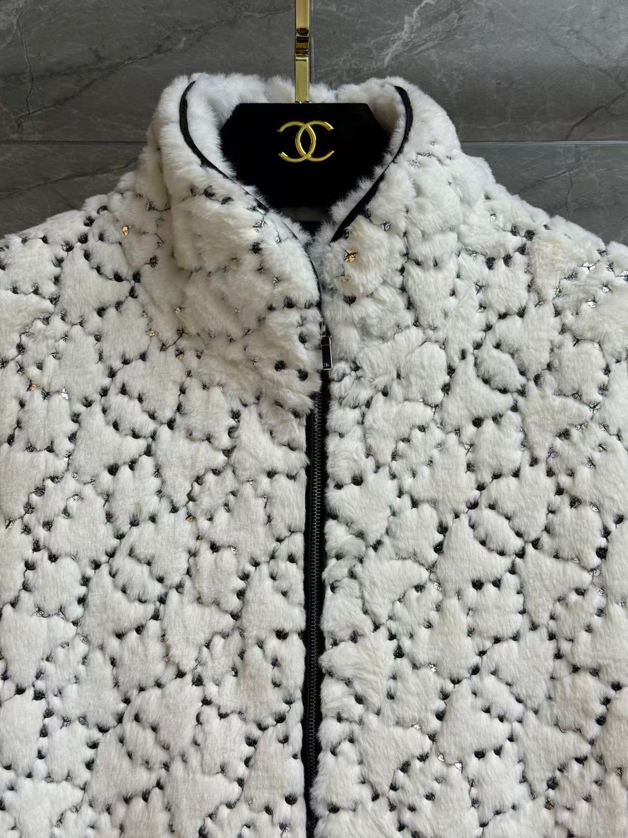 New sequined faux fur coat