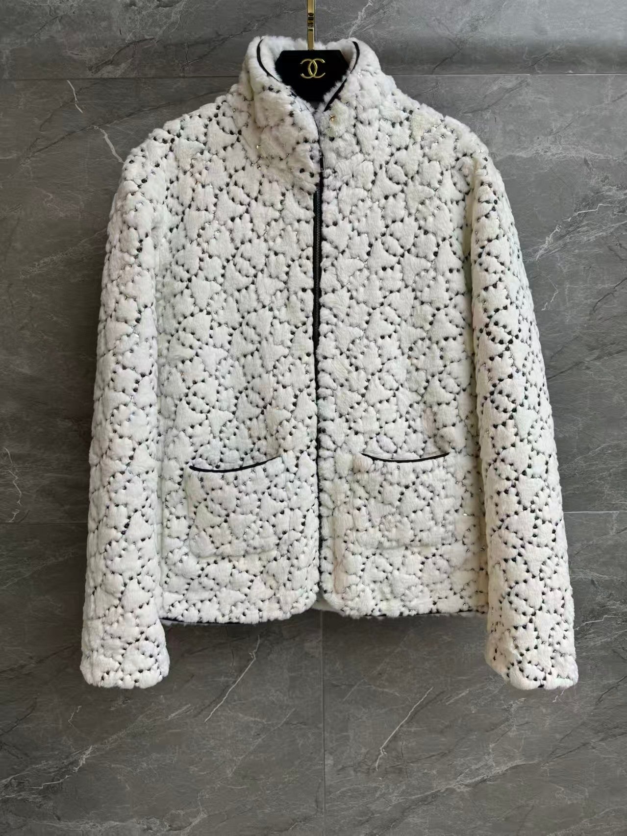 New sequined faux fur coat