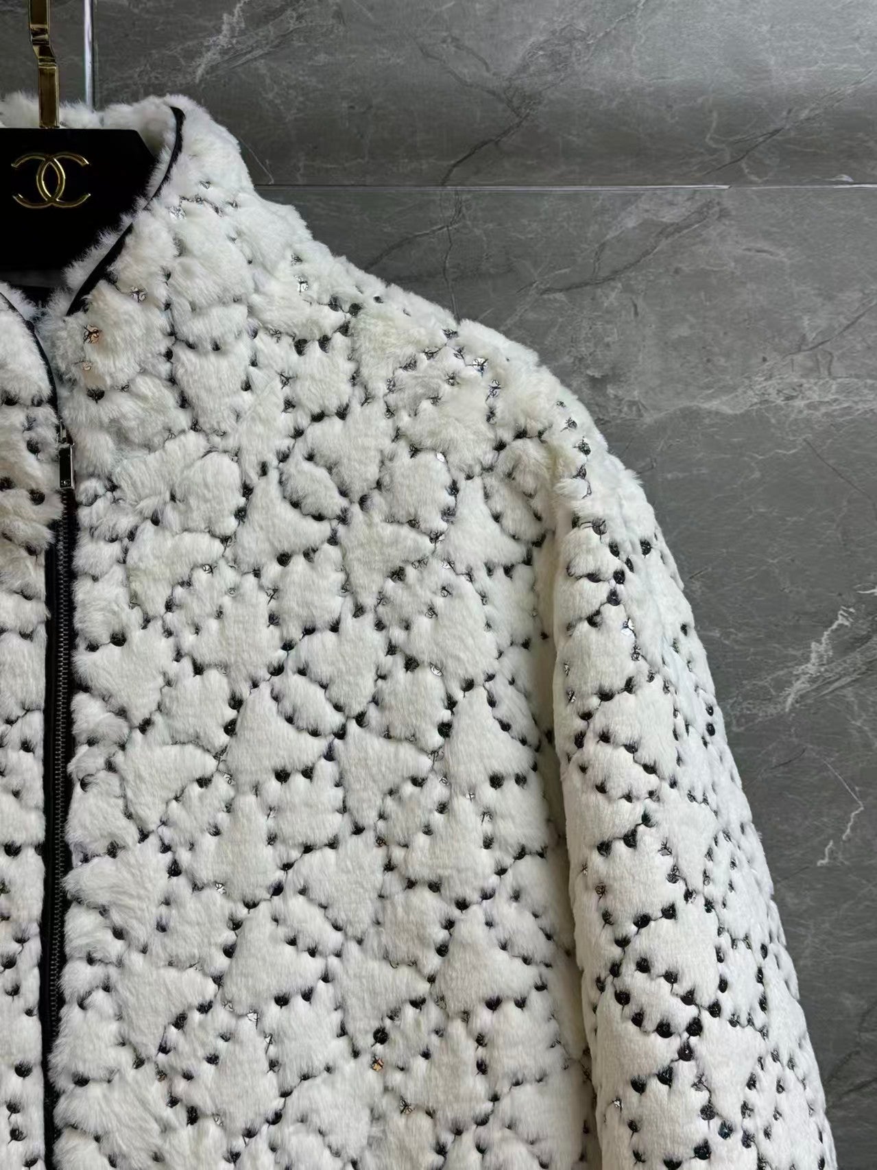 New sequined faux fur coat