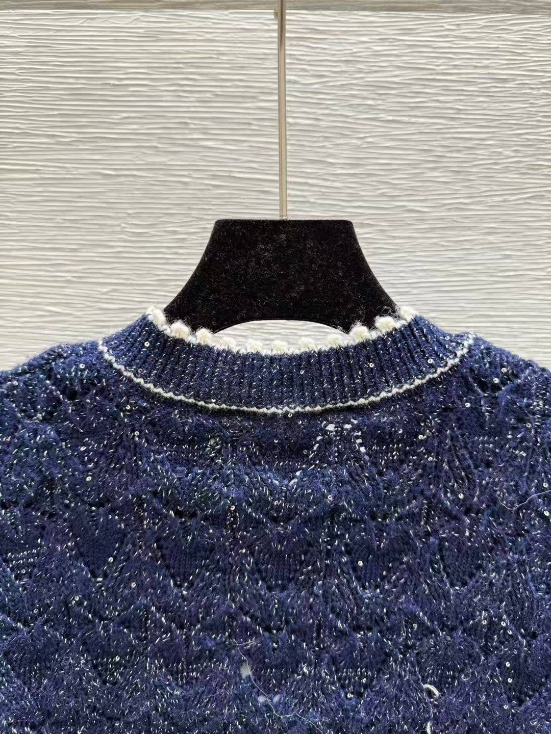 Gradient sequined openwork knit long-sleeved cardigan