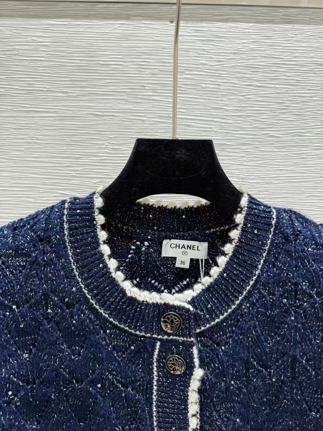Gradient sequined openwork knit long-sleeved cardigan