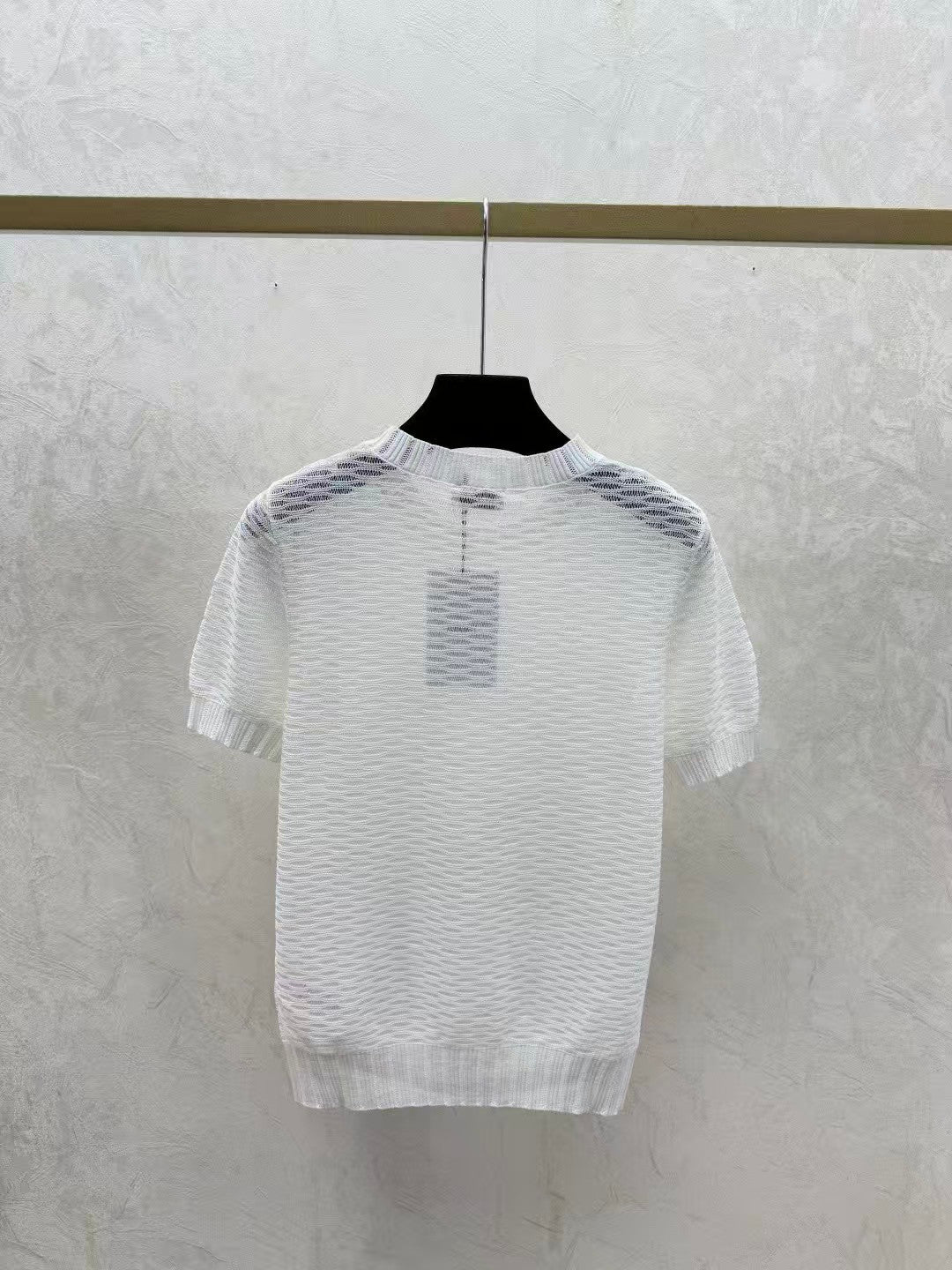 Solid color hollow-out simple knit short sleeve