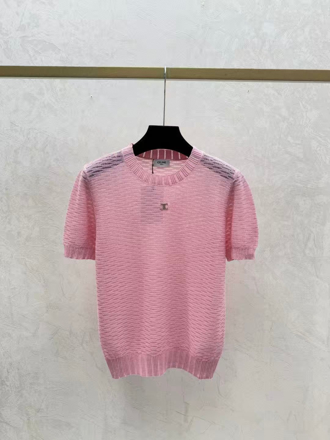 Solid color hollow-out simple knit short sleeve