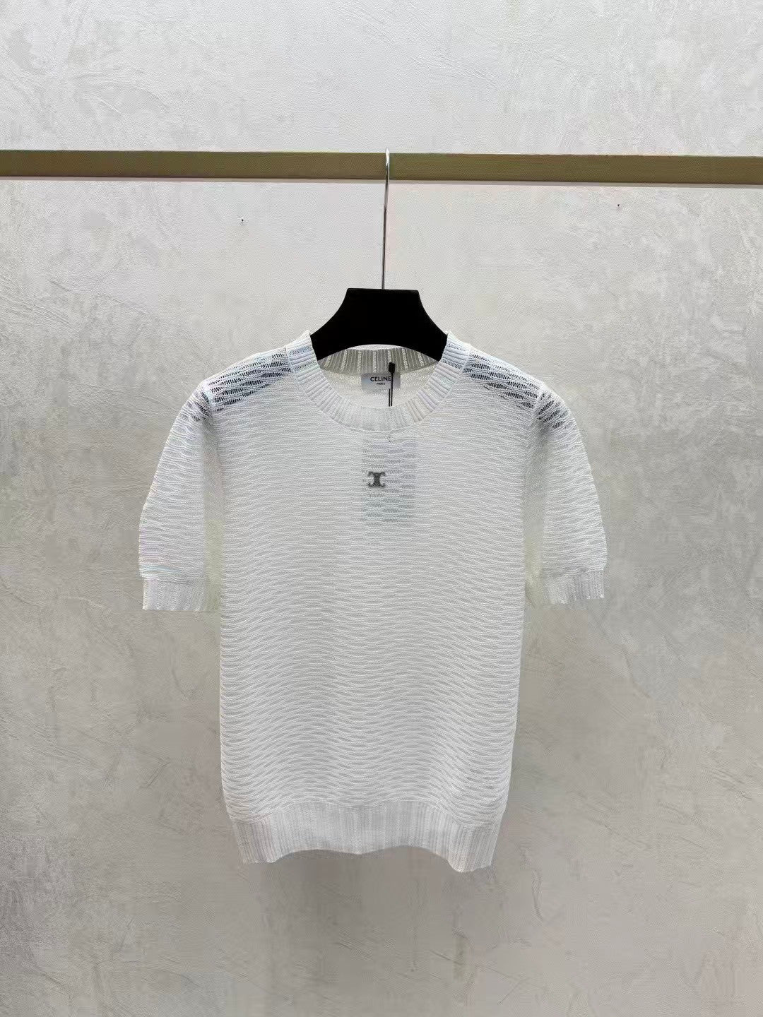 Solid color hollow-out simple knit short sleeve