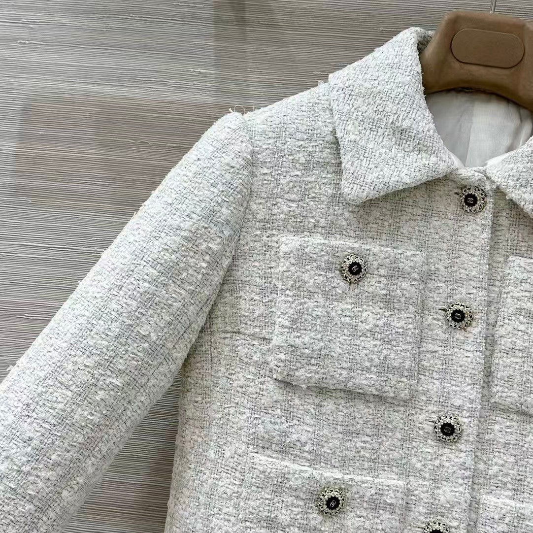 New Plaid Tweed Lapel Coat