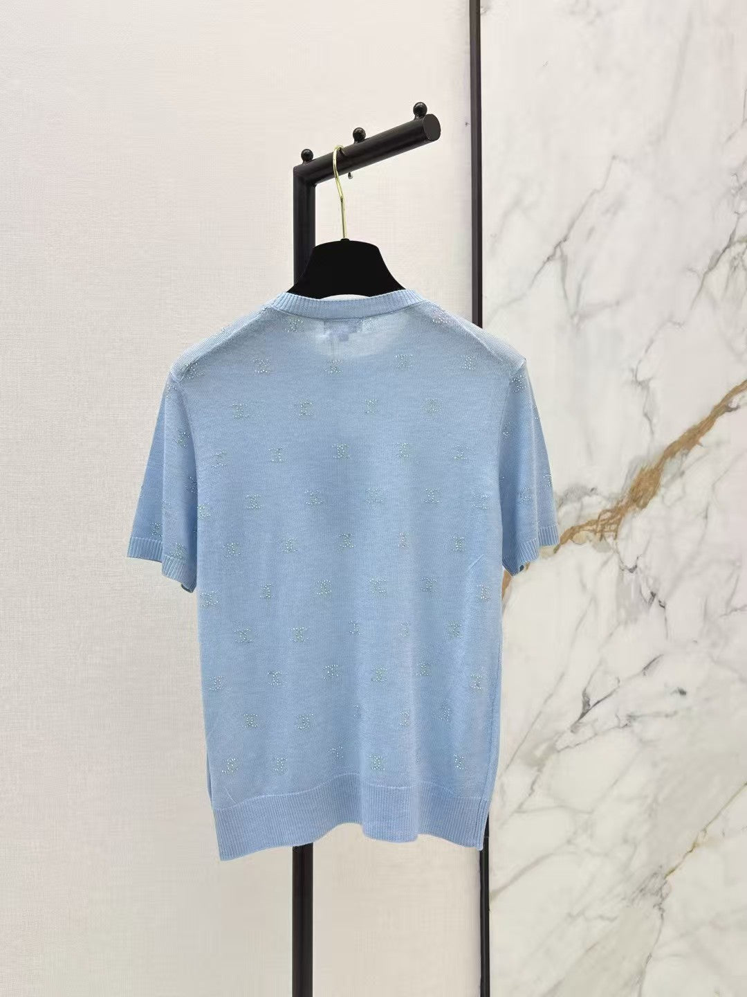 26 New Logo Rhinestone Short-Sleeve Knit Top