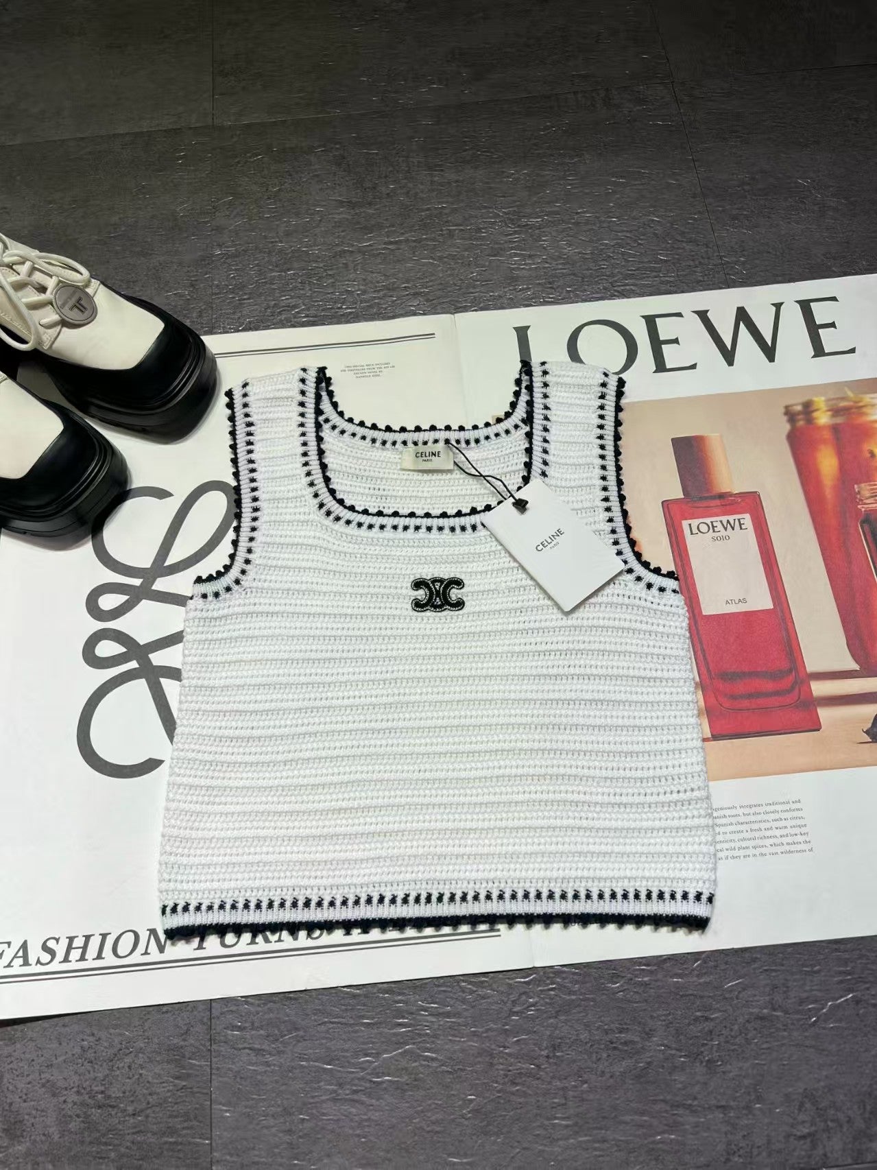 26SS New Black and White Striped Knitted Vest