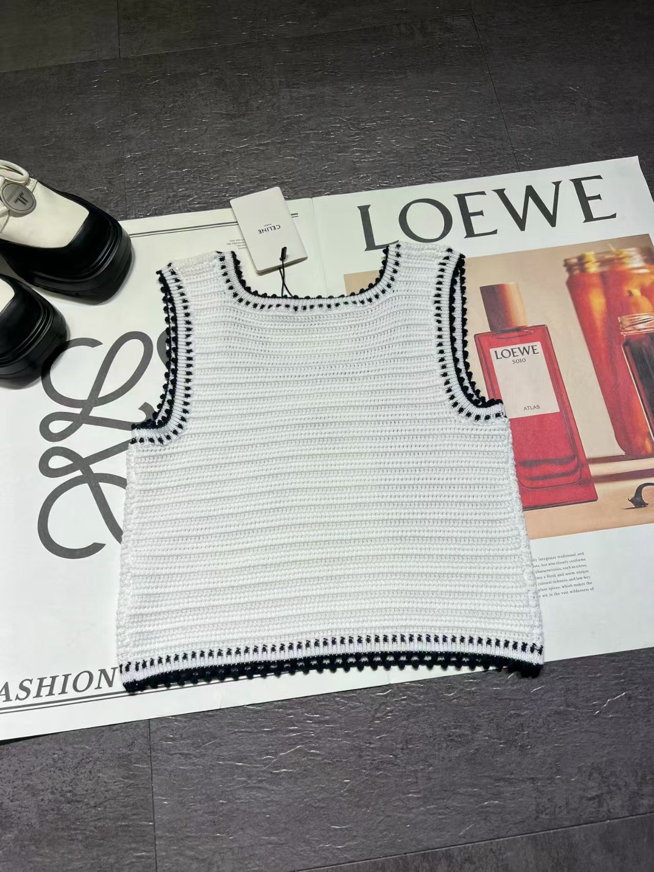 26SS New Black and White Striped Knitted Vest