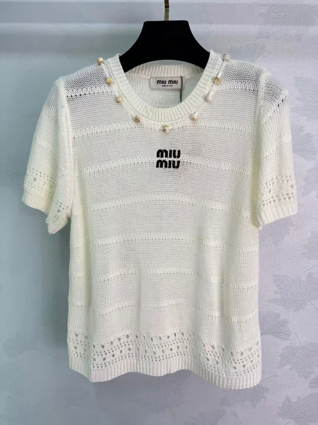 26SS Pearl Hollow-out Knit T-shirt