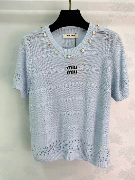 26SS Pearl Hollow-out Knit T-shirt