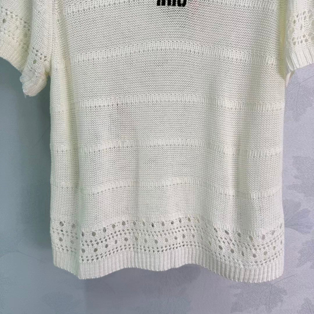 26SS Pearl Hollow-out Knit T-shirt